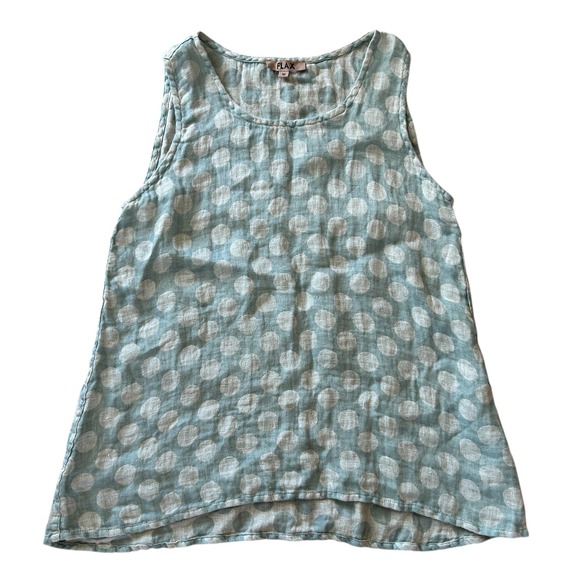 Flax Tops - FLAX Women's 100% Linen Tank Top Sage Green Polka Dot Sleeveless Scoop Neck Sz M